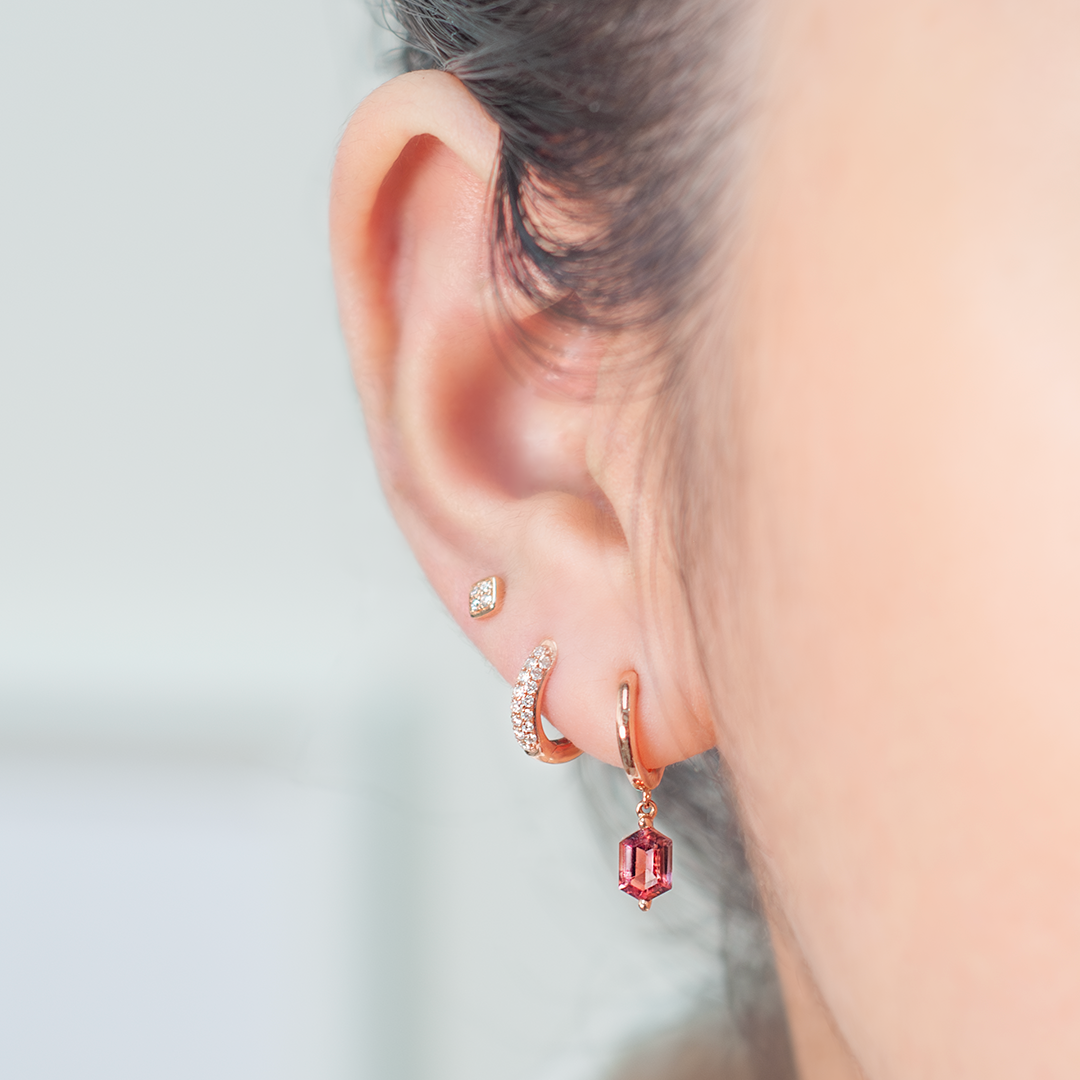Hexagon rubellite drop earrings